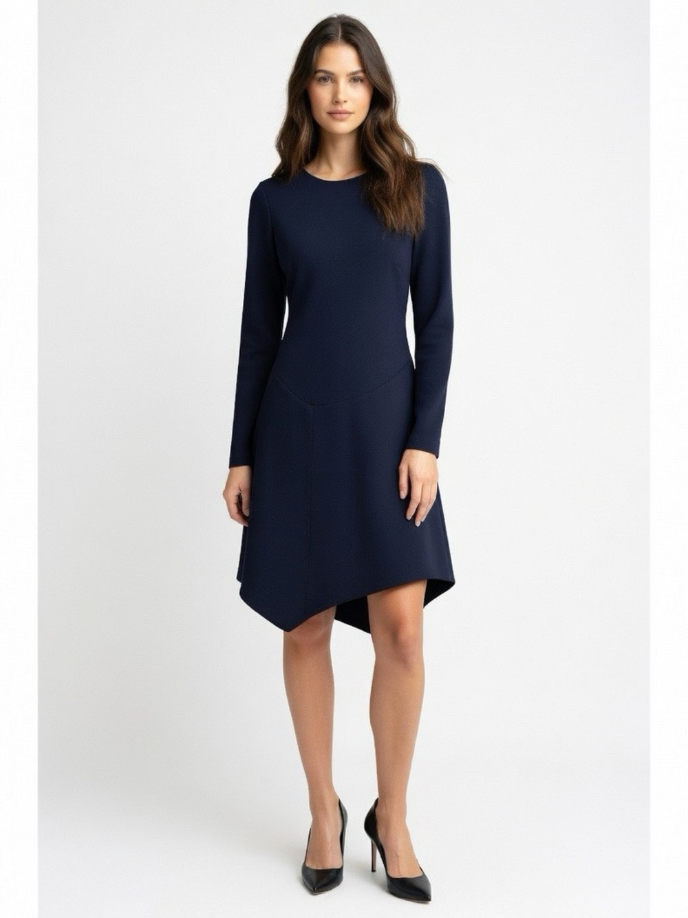 Vince Camuto Asymmetrical Indigo Blue Long Sleeve Raw Hem Dress - 4
